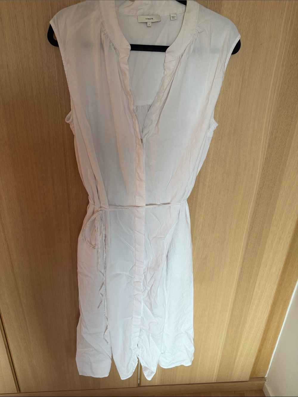 Vince White Sleeveless Tie-Waist Shirt Dress